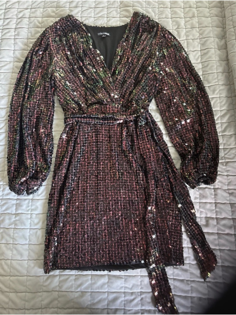 Fashion Nova Black & Pink Sequin Wrap Midi Dress - Picture 2 of 6
